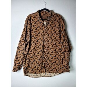 RedHead‎ Women's Corduroy Button-Up Shirt Moose Tree Print Brown Outdoor Hunting
